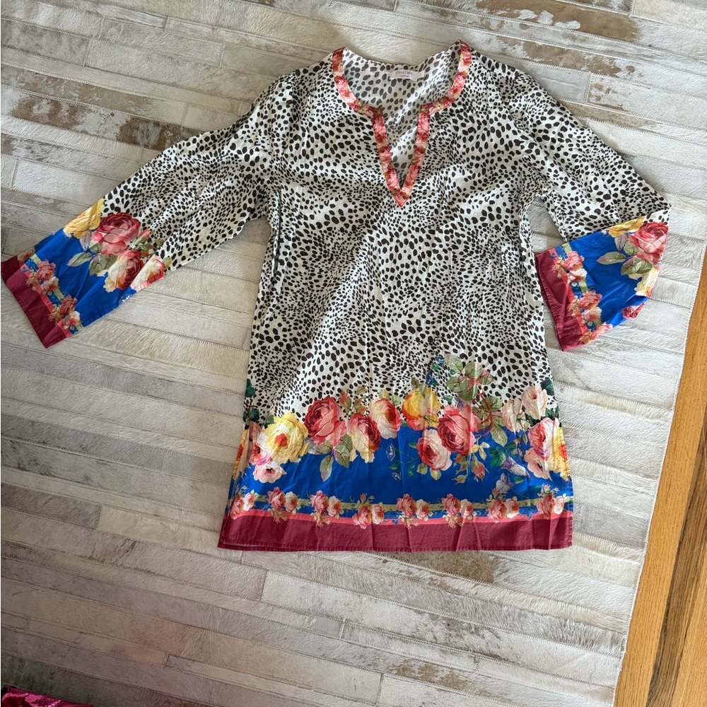 Johnny Was Leopard and Floral Print Blouse